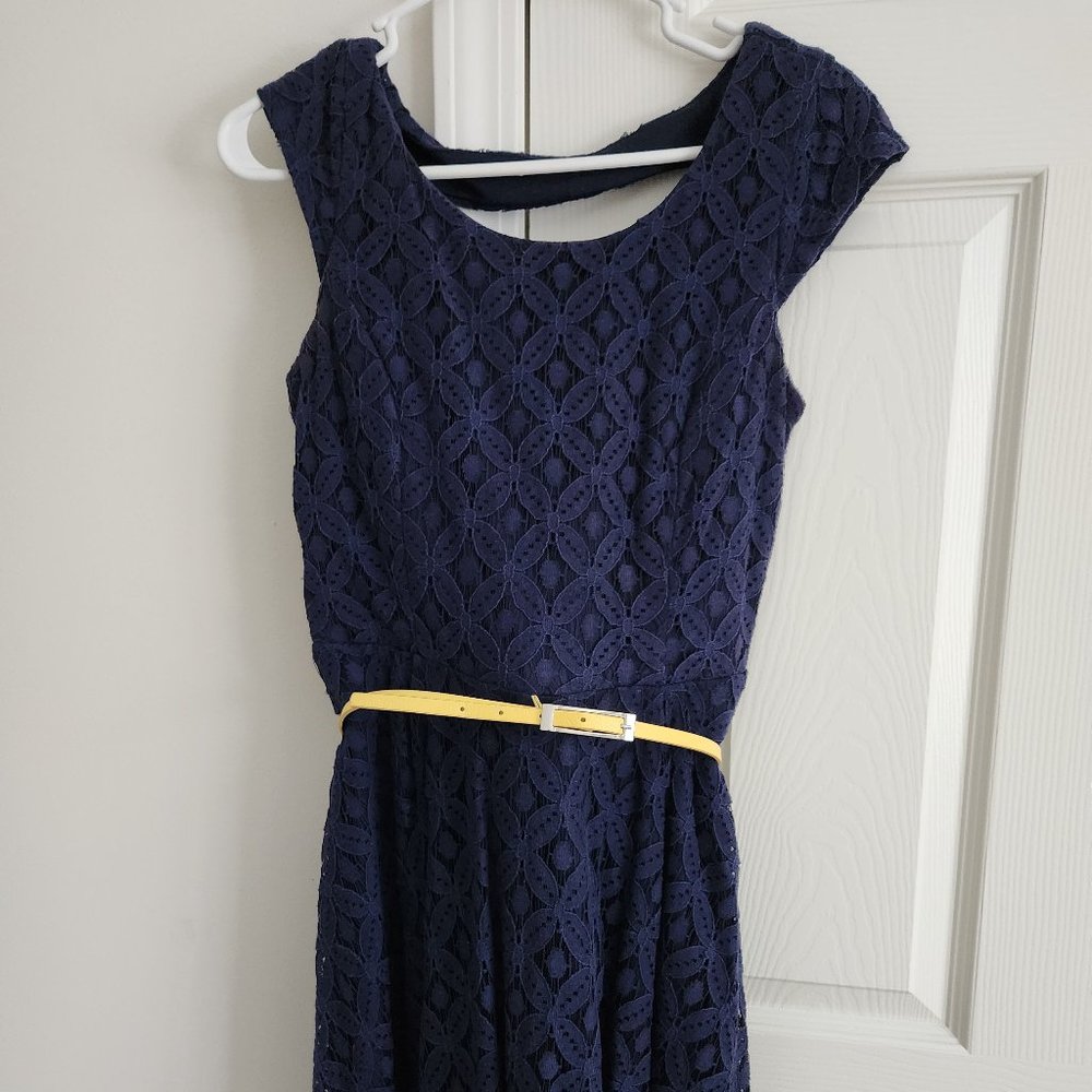 Navy Blue Lace Cutout back dress